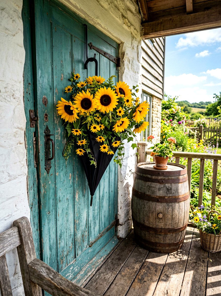 Sunflower Umbrella - 25 Spring Umbrella Door Decor Ideas