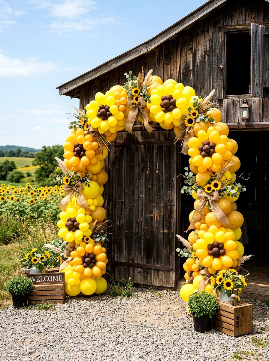 Sunflower balloon arch - 25 Spring Balloon Arch Ideas
