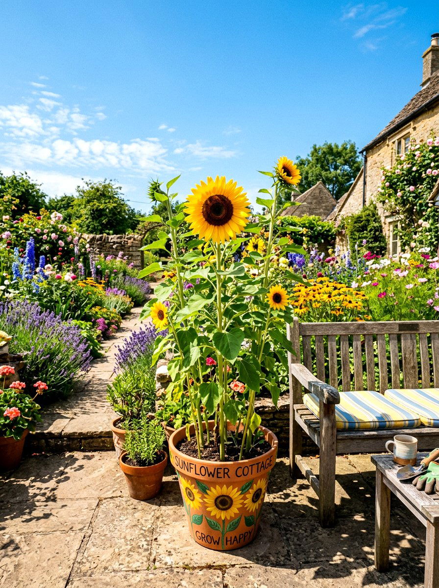 Sunflower painted planter - 25 Spring Pot Painting Ideas