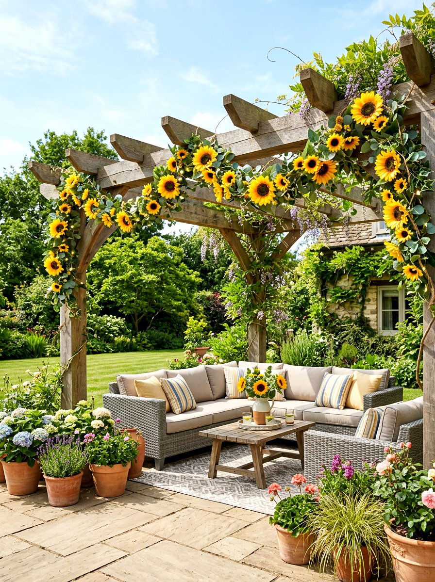 Sunflower patio garland - 25 Spring Flower Garland Ideas