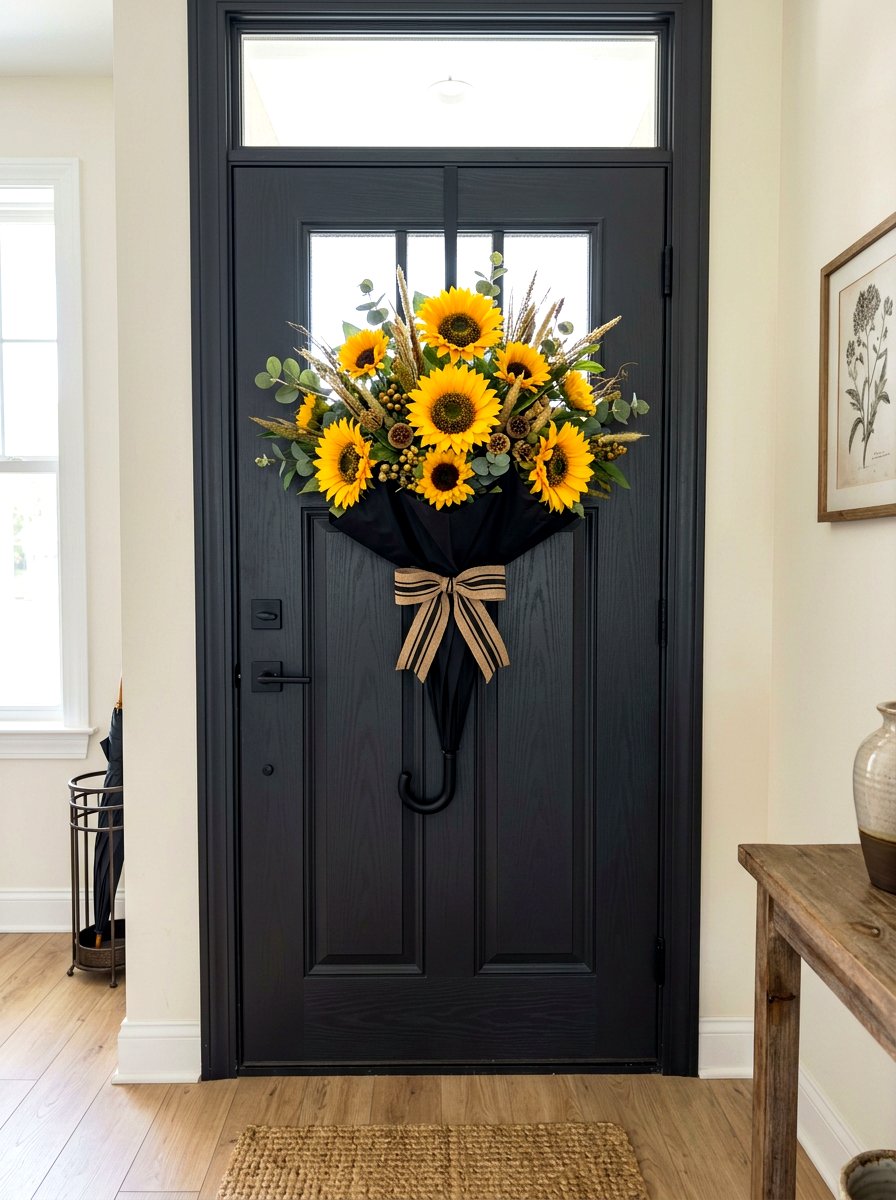 Sunflowers In Umbrella Wreath - 25 Spring Umbrella Wreath Ideas