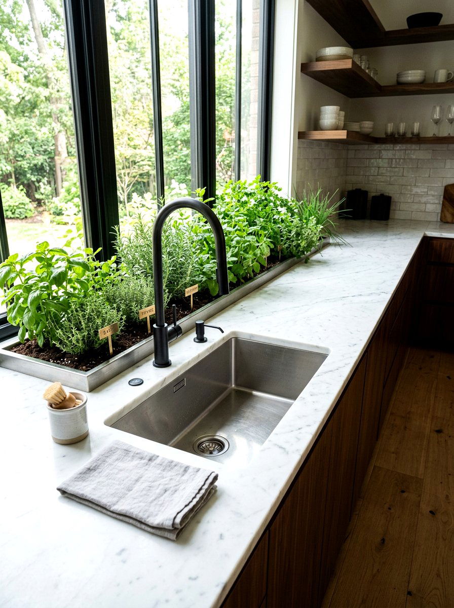 Sunk in Countertop Herb Garden - 25 Spring Kitchen Herb Garden Ideas