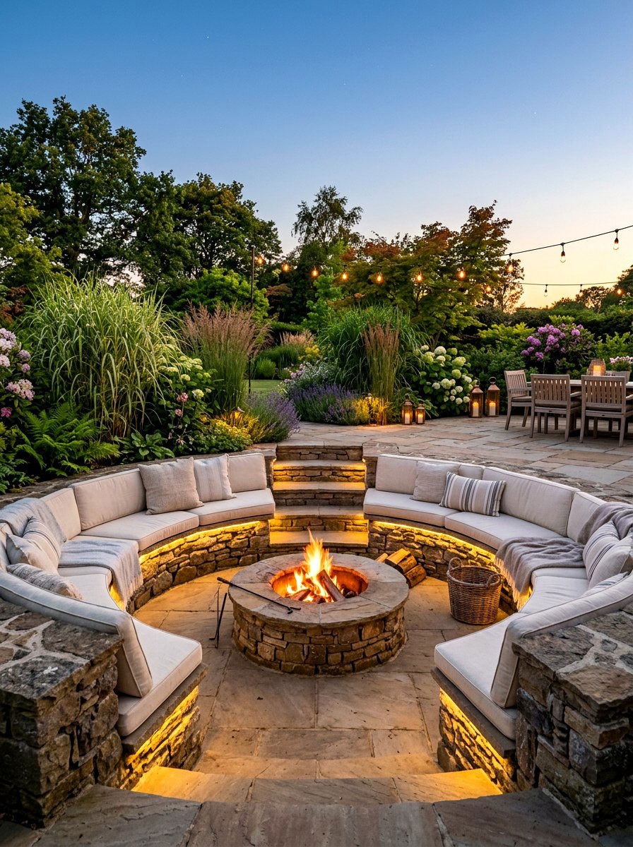 Sunken Fire Pit Seating - 25 Spring Backyard Seating Decor Ideas