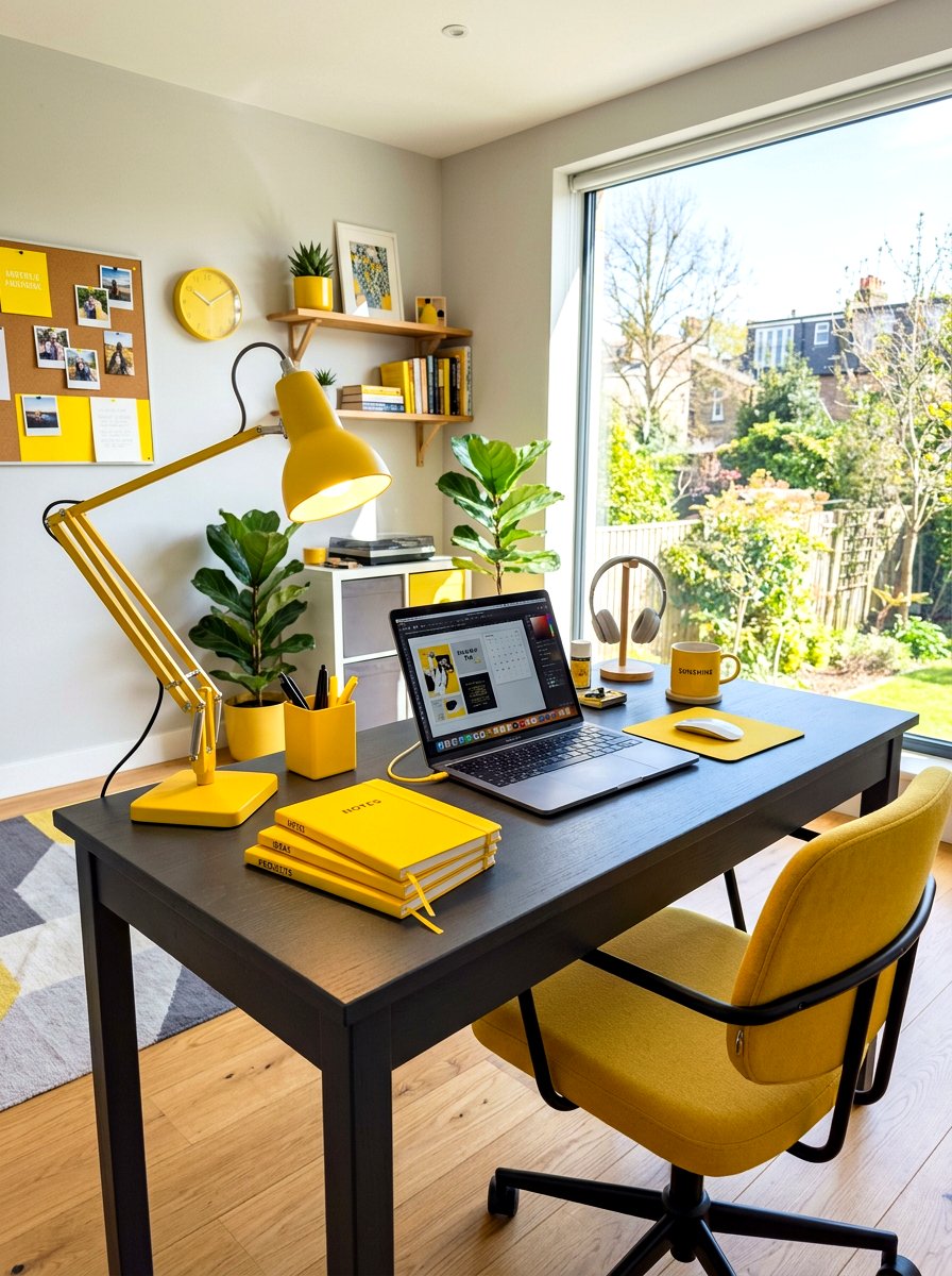 Sunny Yellow Workspace - 25 Spring Desk Decor Ideas