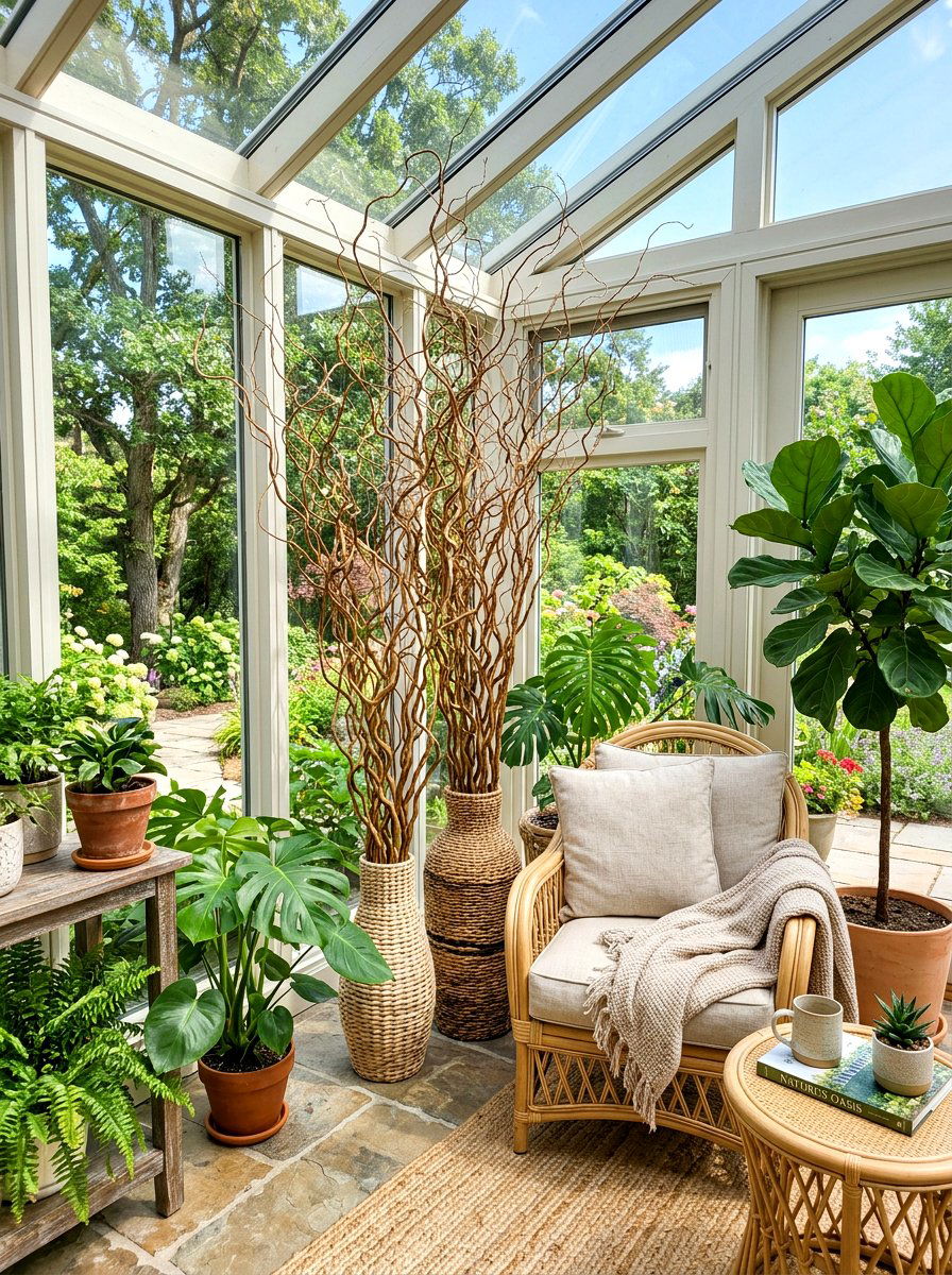Sunroom Corner Display - 25 Spring Curly Willow Branch Ideas