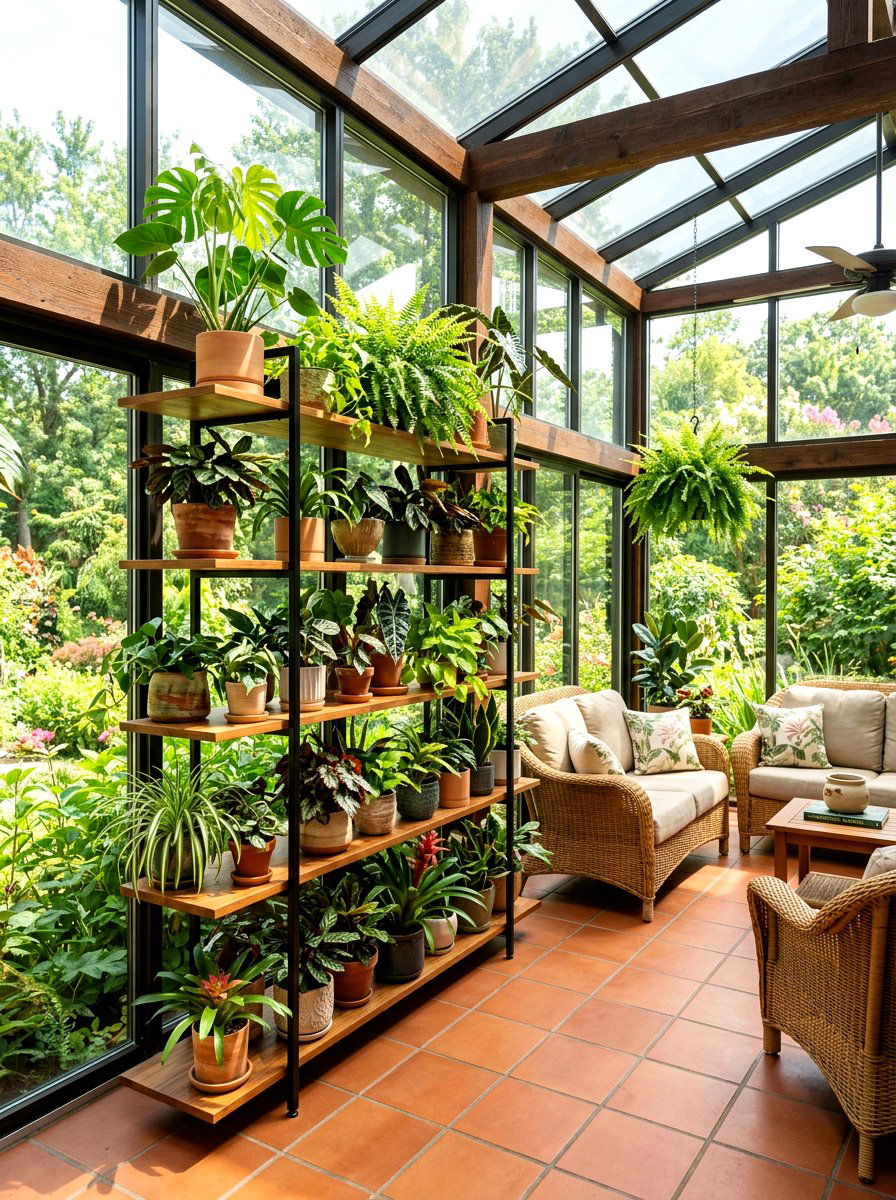 Sunroom Multi Level Stand - 25 Spring Plant Shelf Ideas