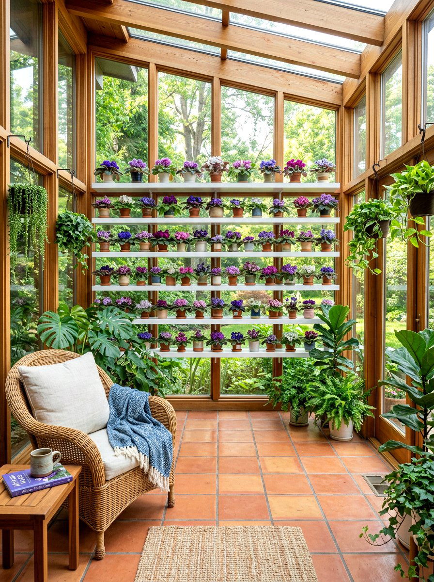 Sunroom Plant Shelving - 25 Spring African Violet Display Ideas