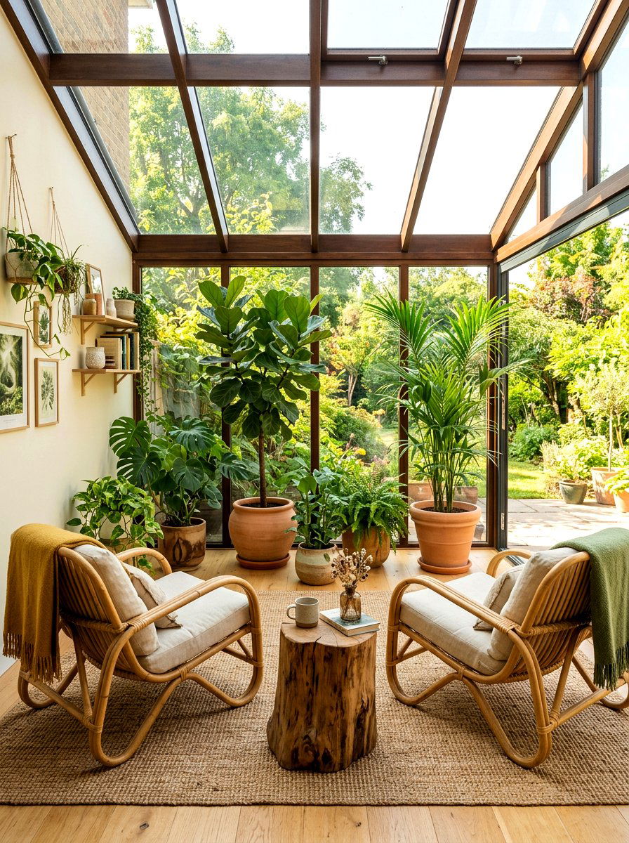Sunroom With Organic Shape Rattan Seating - 25 Spring Wabi Sabi Decor Ideas