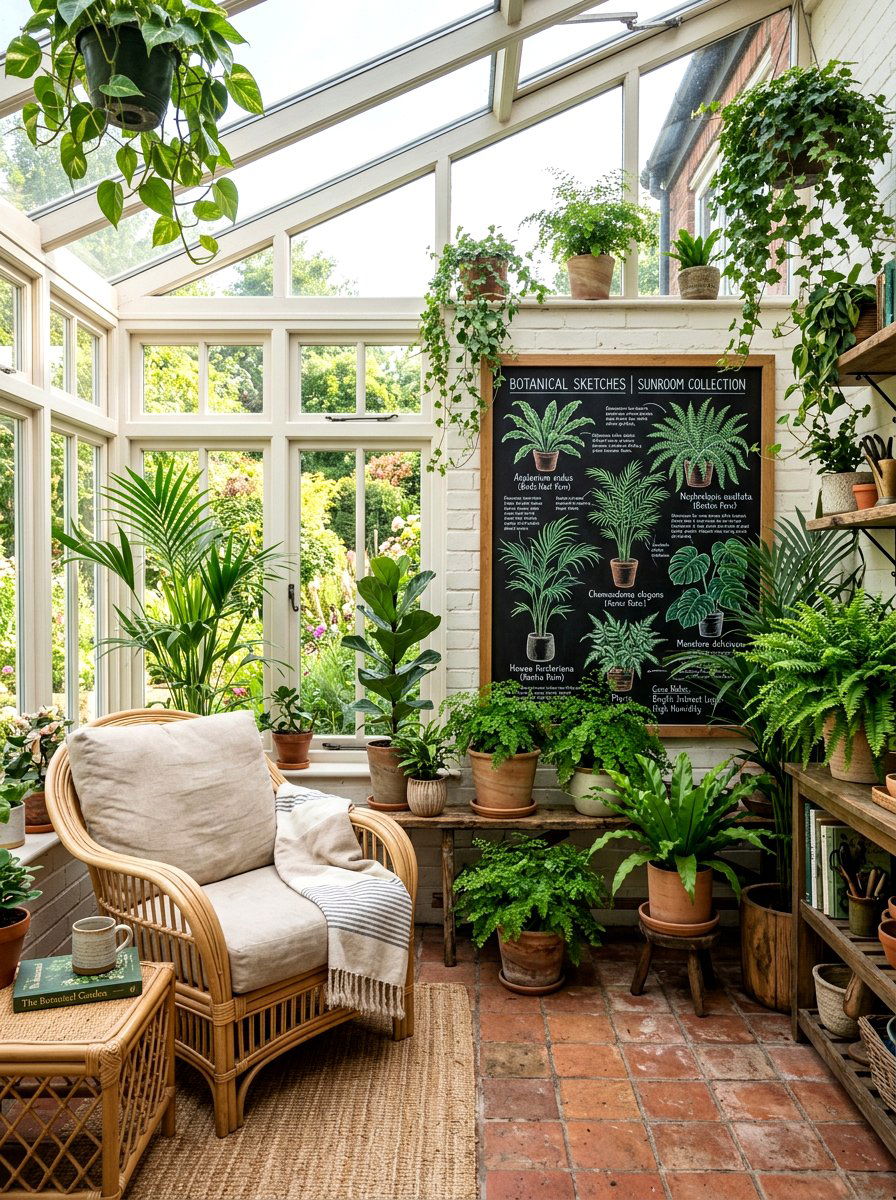 Sunroom botanical sketch chalkboard - 25 Spring Chalkboard Decor Ideas