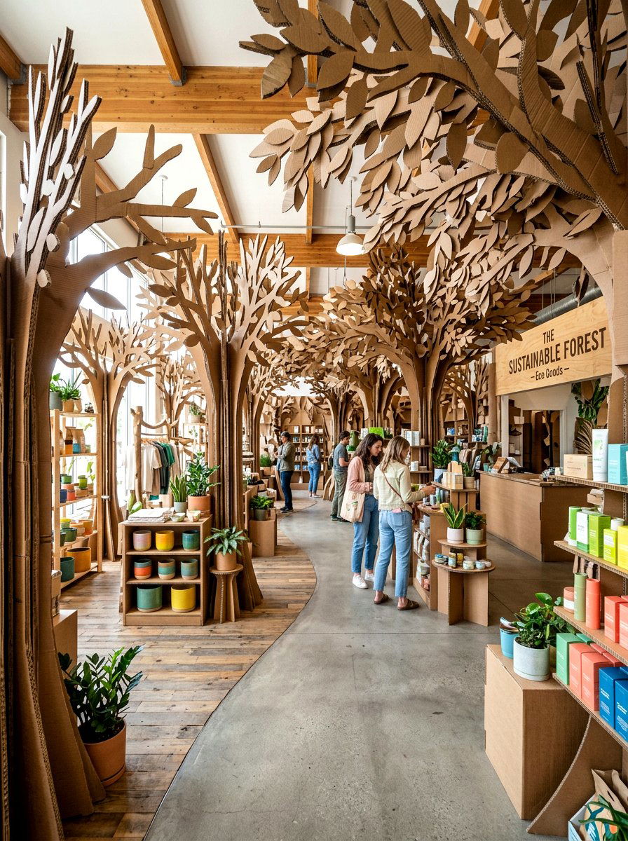 Sustainable cardboard forest - 25 Spring Visual Merchandising Ideas