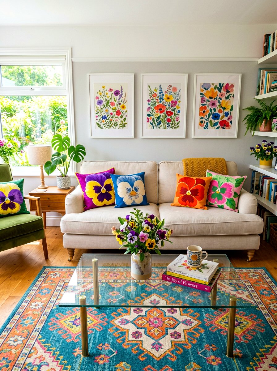 Sweet Pansy Flower Pillow - 25 Spring Embroidered Pillow Ideas