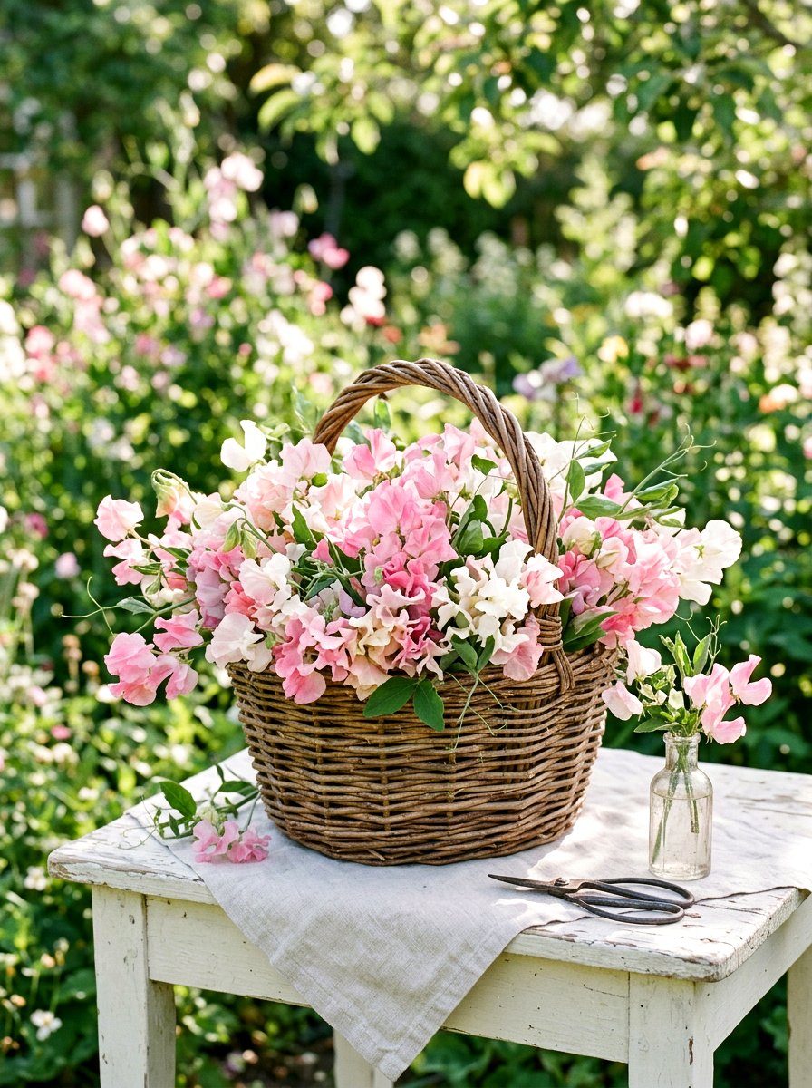 Sweet Pea Basket - 25 Spring Flower Basket Ideas