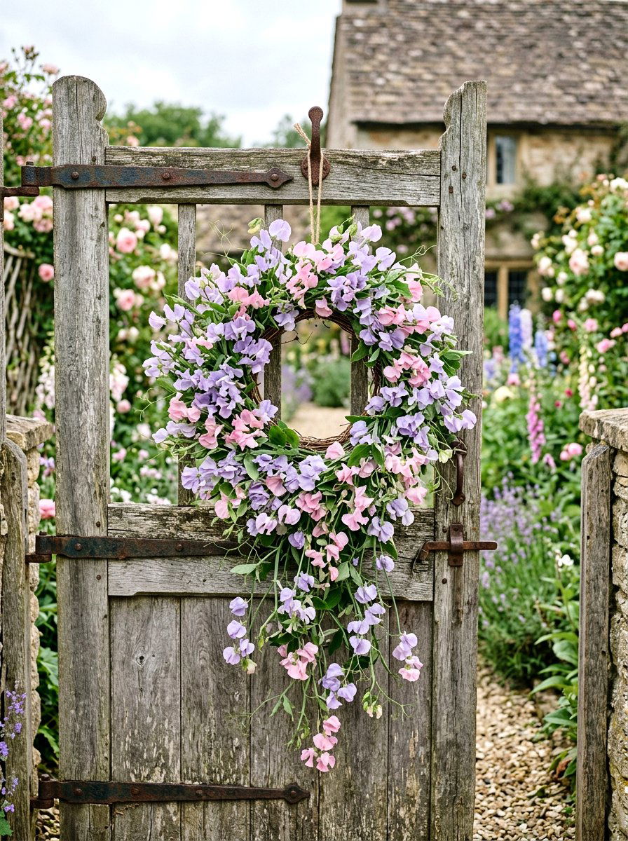 Sweet Pea Fragrant Wreath - 25 Spring Fresh Floral Wreath Ideas