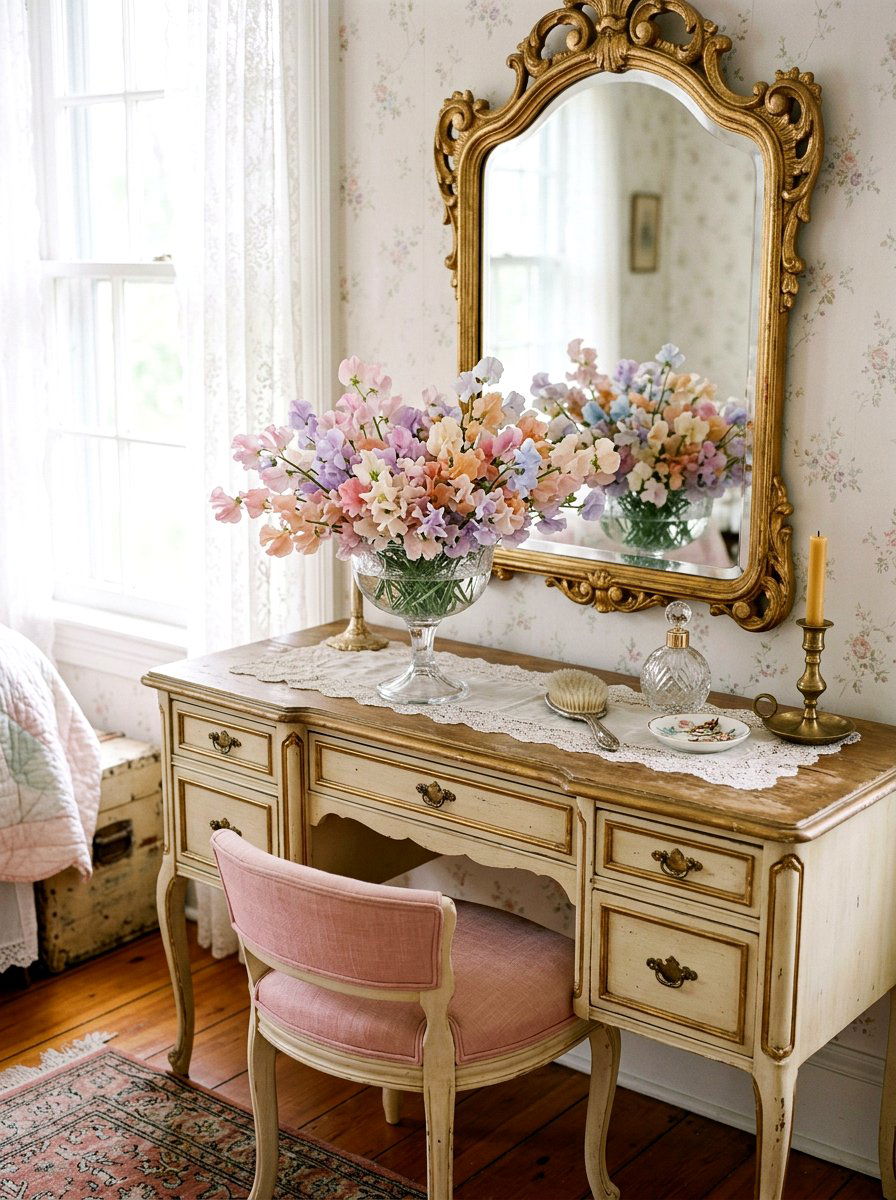 Sweet Pea Glass Compote - 25 Spring Floral Arrangement Ideas