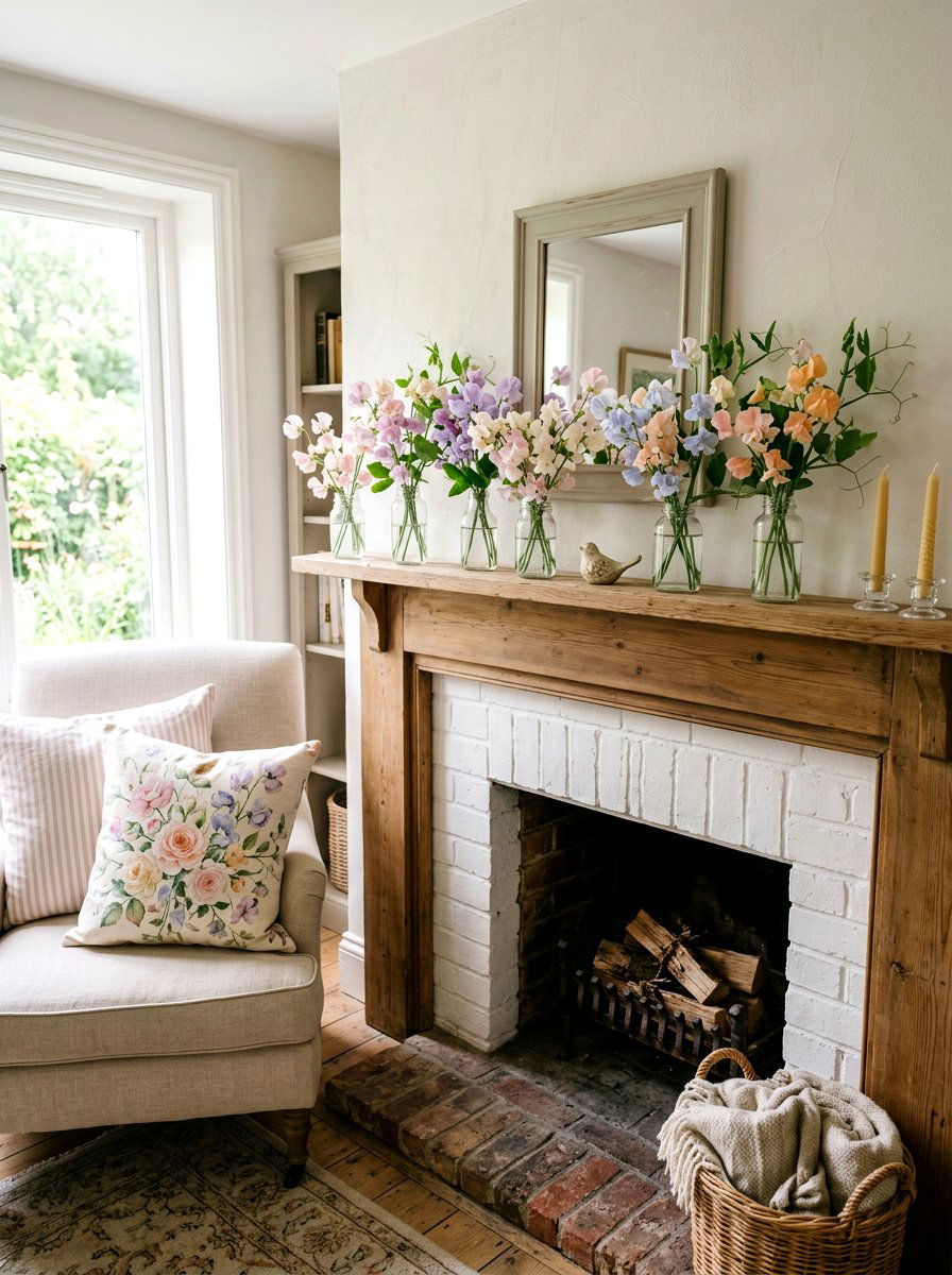 Sweet Pea Mantel Decor - 25 Spring Mantel Floral Ideas