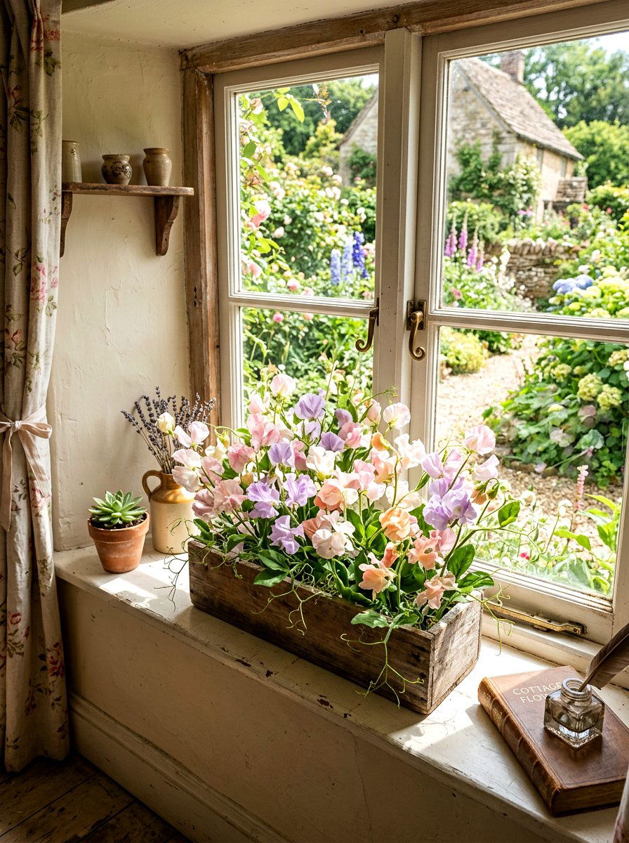 Sweet Pea Windowsill Box - 25 Spring Silk Flower Arrangement Ideas