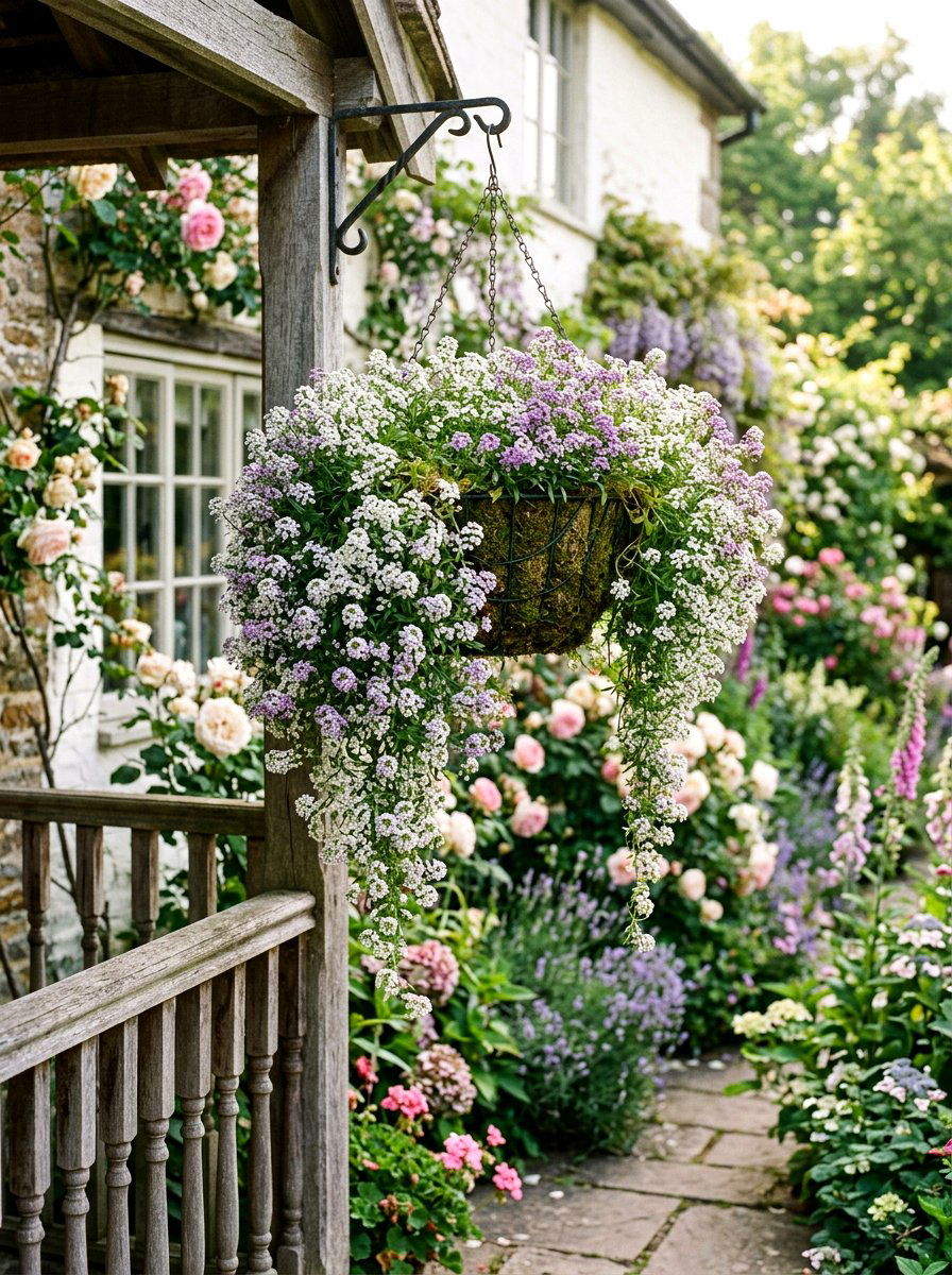 Sweet alyssum trailing basket - 25 Spring Hanging Basket Ideas