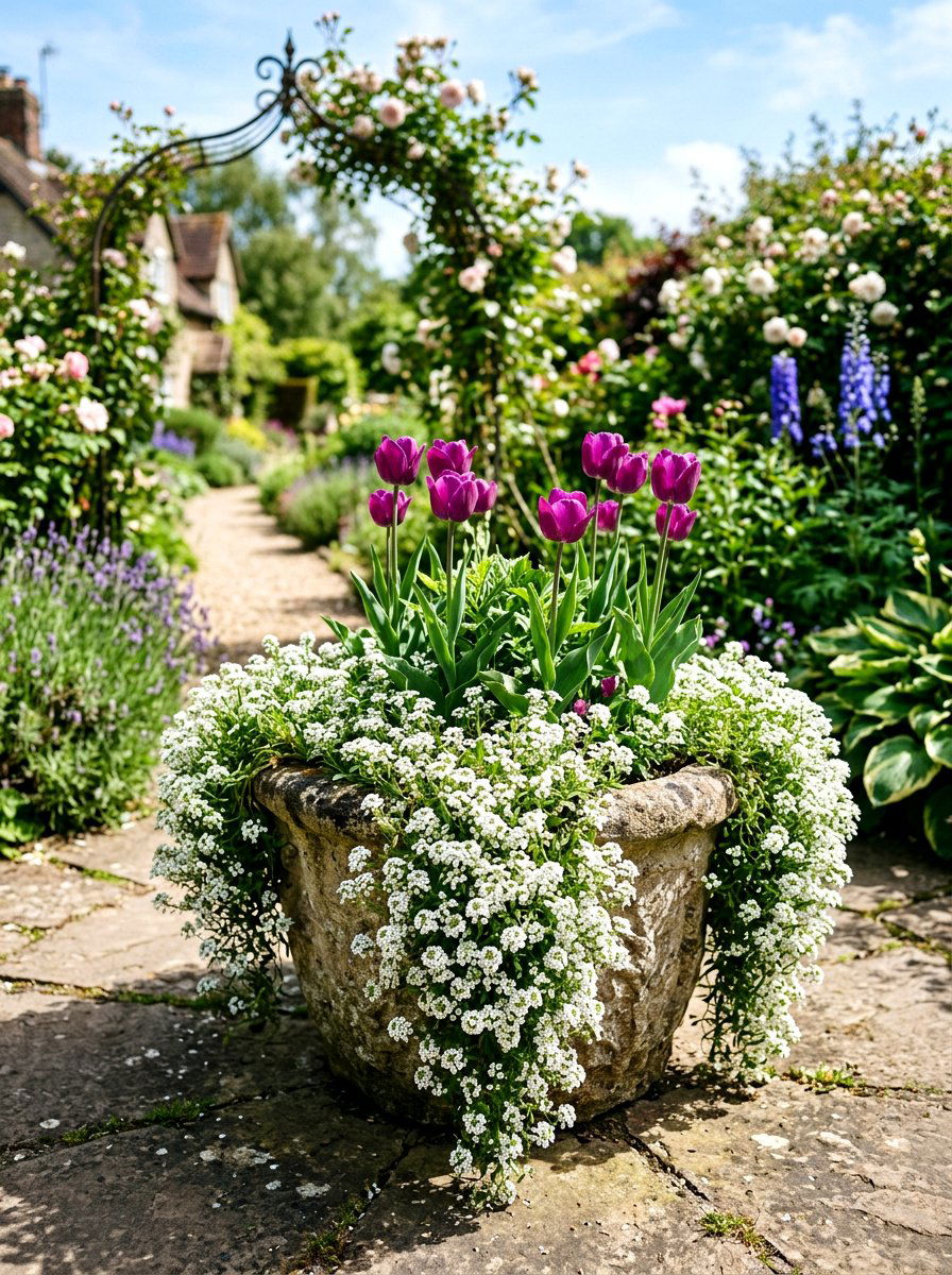 Sweet alyssum trailing containers - 25 Spring Porch Flower Pot Ideas