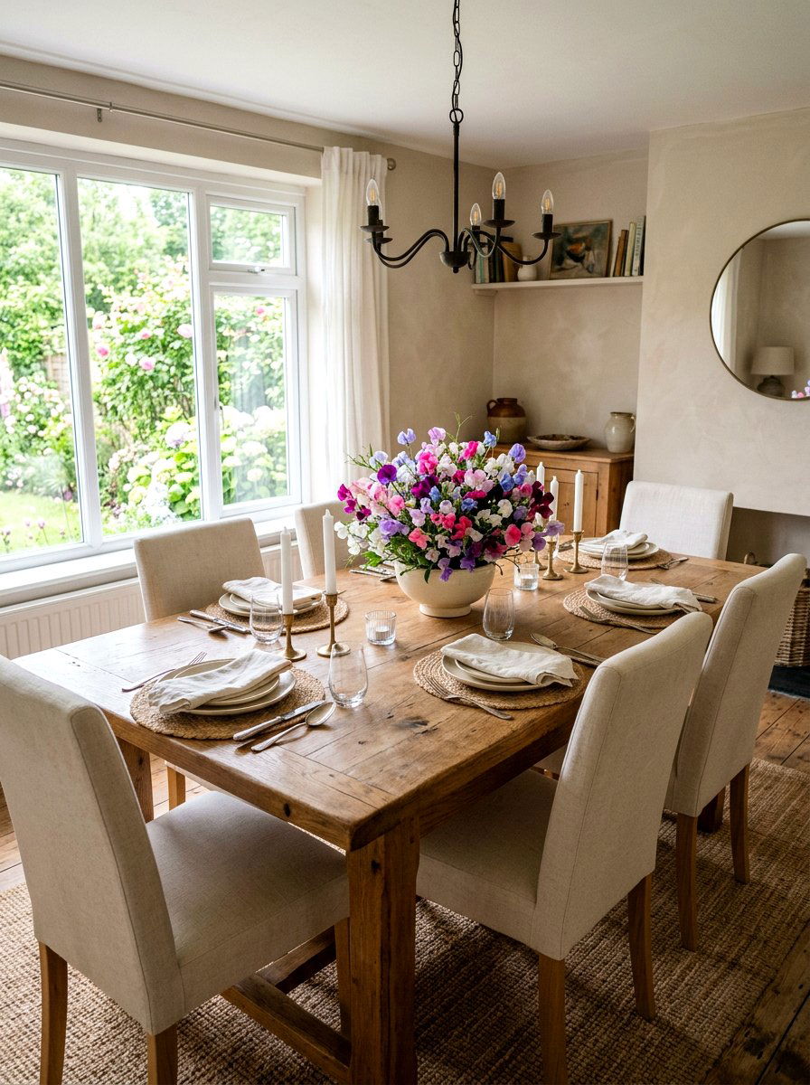Sweet pea centerpiece for dining table - 25 Spring Sweet Pea Arrangement Ideas