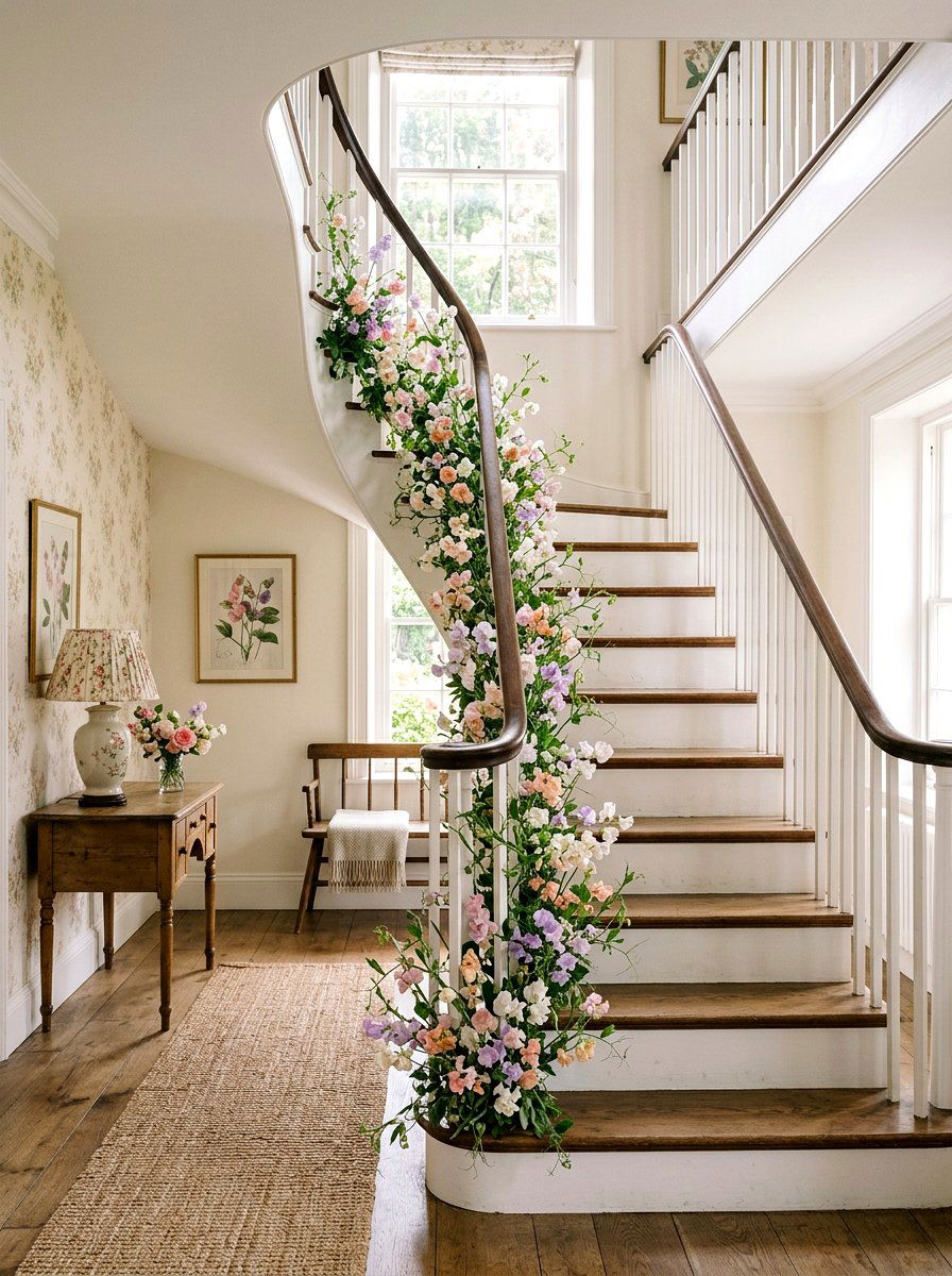 Sweet pea garland - 25 Spring Staircase Garland Ideas