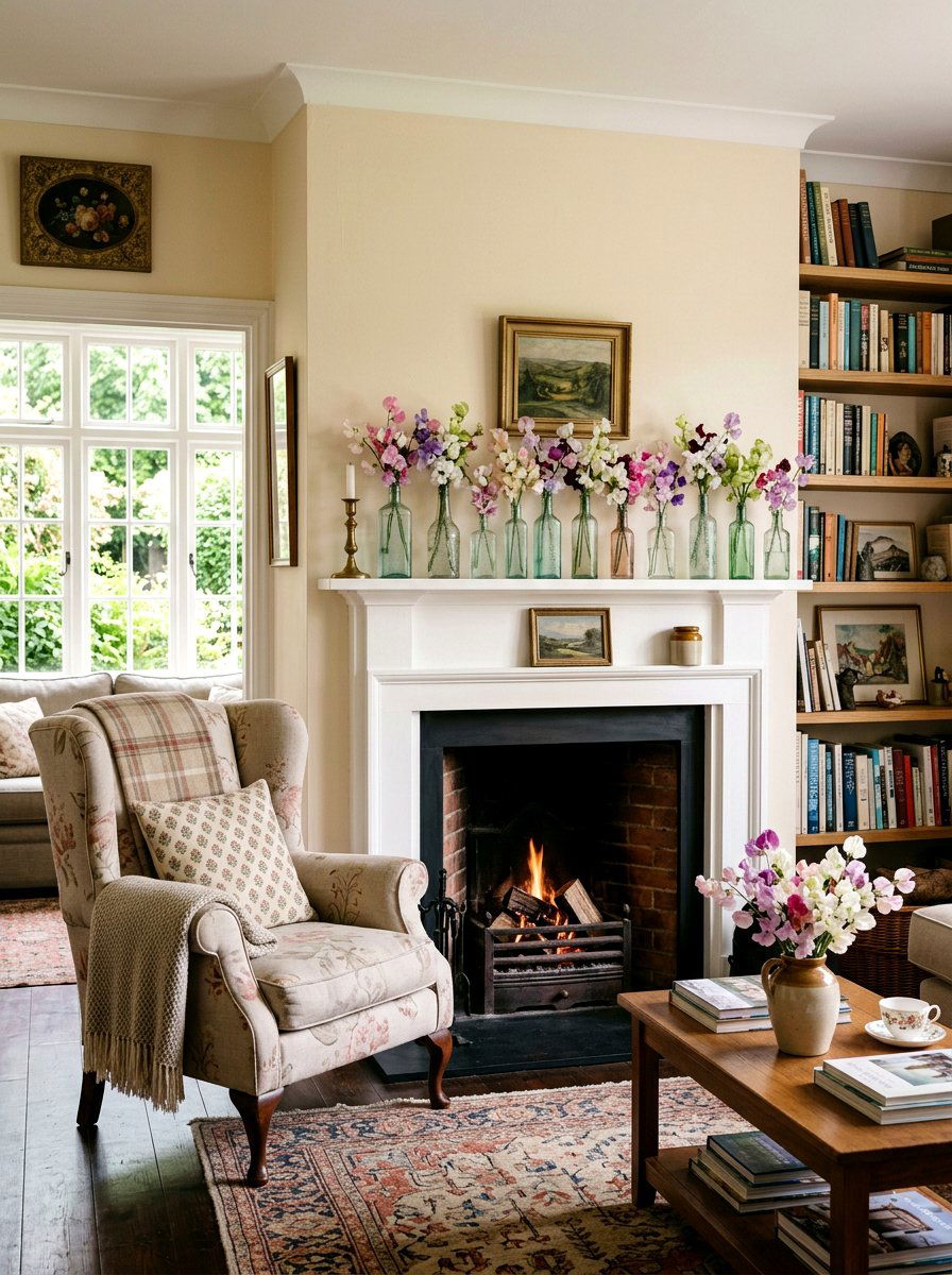 Sweet pea mantel display - 25 Spring Fresh Flower Ideas