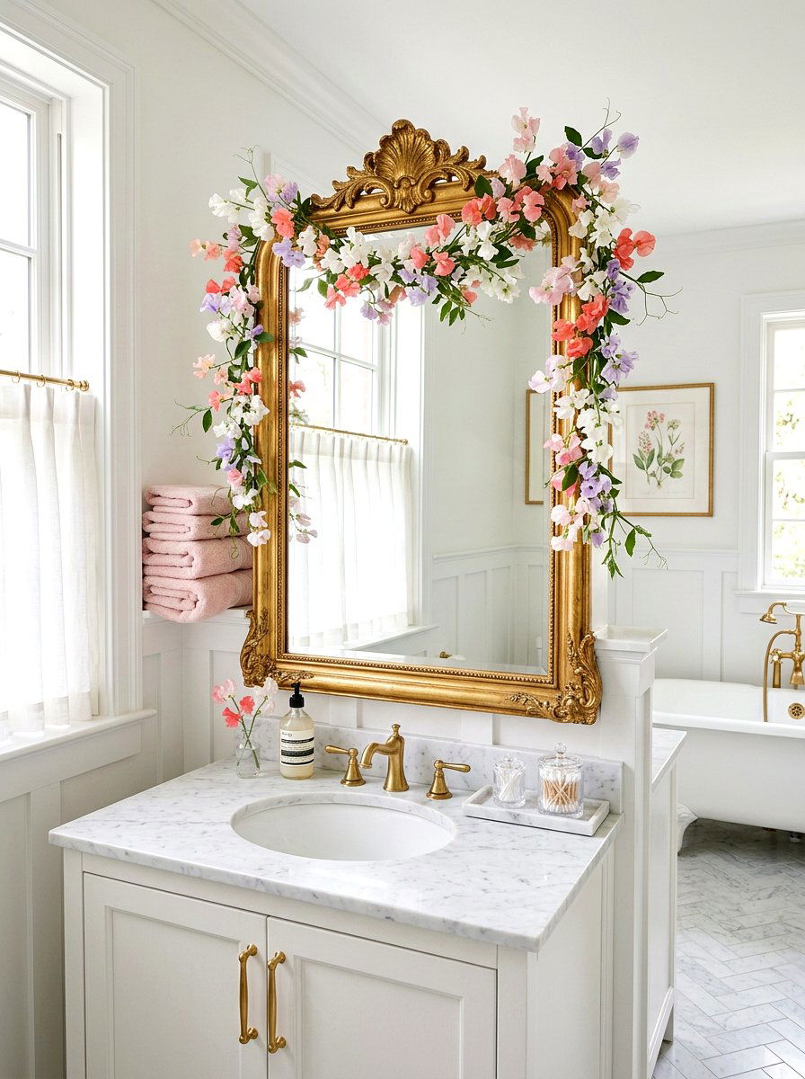 Sweet pea mirror garland - 25 Spring Flower Garland Ideas