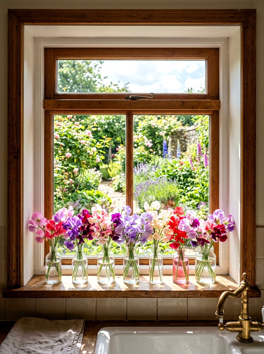 Sweet pea window sill display - 25 Spring Sweet Pea Arrangement Ideas
