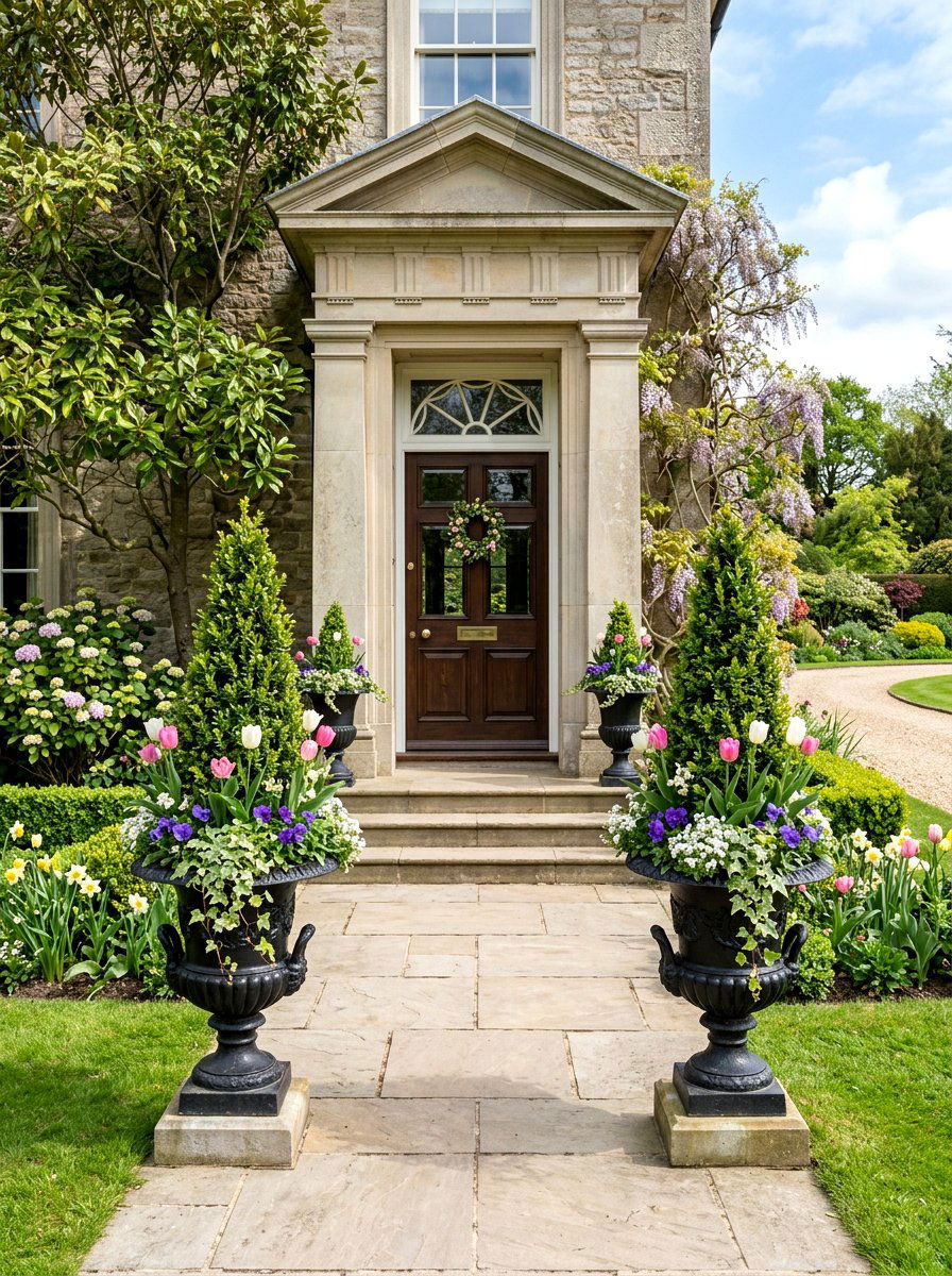 Symmetrical Doorway Planters - 25 Spring Curbside Planter Ideas