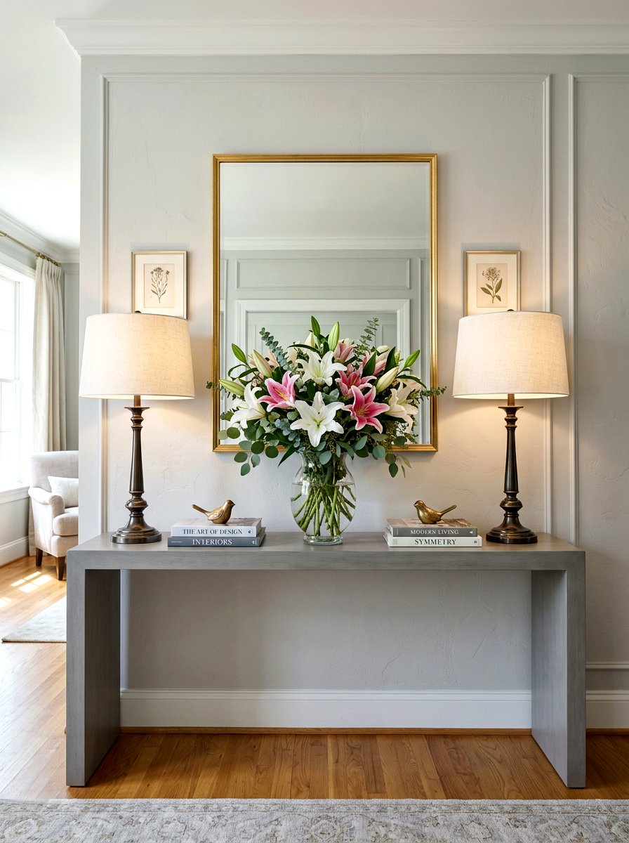 Symmetrical Table Lamp - 25 Spring Sideboard Decor Ideas