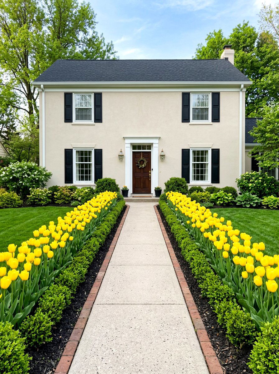 Symmetrical flower bed walk - 25 Spring Entryway Walkway Ideas