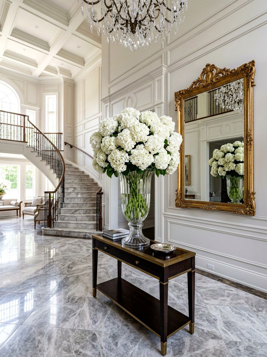 Tall Glass Hydrangea Display - 25 Spring Hydrangea Centerpiece Ideas