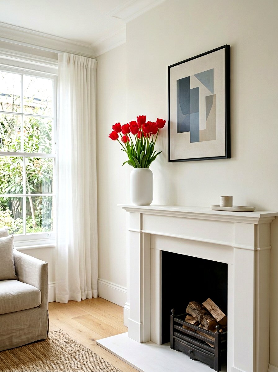 Tall red tulips in minimalist white ceramic - 25 Spring Tulip Bulb Vase Ideas