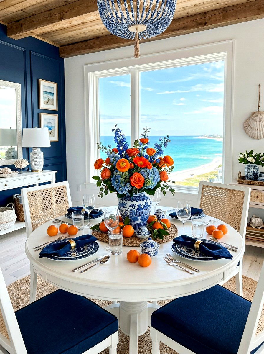 Tangerine Blue Floral Centerpiece - 25 Spring Citrus Centerpiece Ideas
