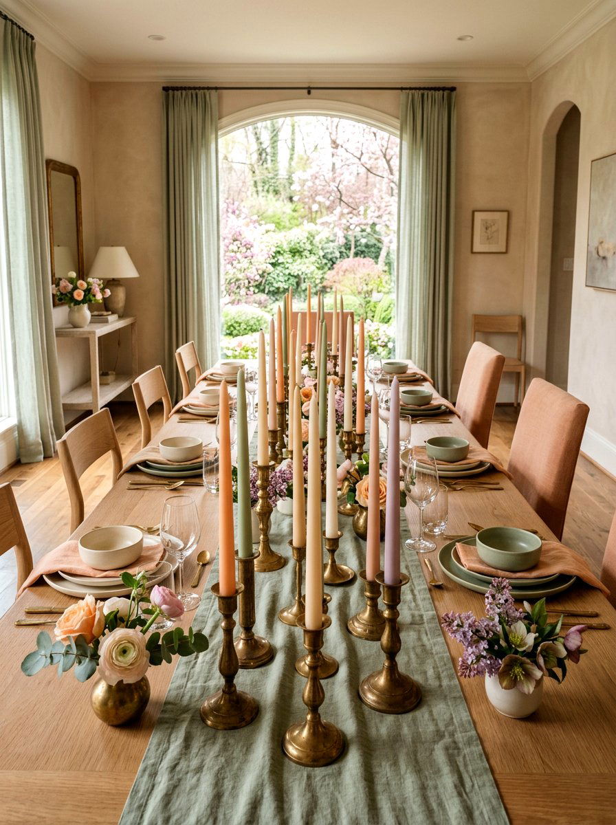 Taper Candles Spring Colors - 25 Spring Dinner Party Table Ideas