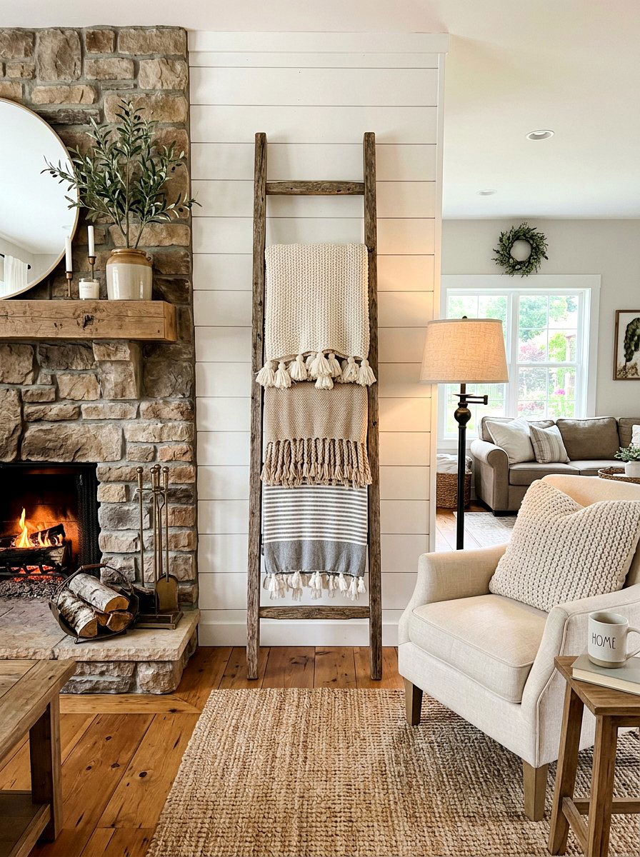 Tassel Blanket Ladder - 25 Spring Tassel Decor Ideas