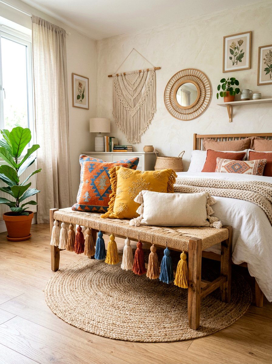 Tassel Detail Bench - 25 Spring Bedroom Bench Ideas