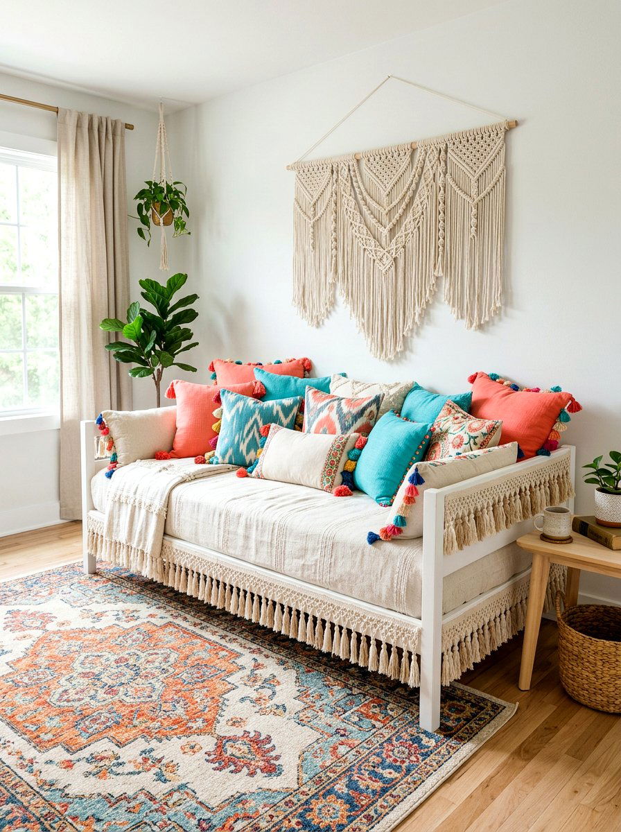 Tassel Edge Daybed - 25 Spring Accent Pillow Ideas