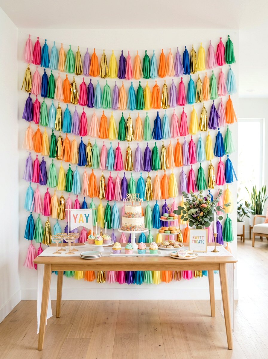 Tassel Garland Wall - 25 Spring Graduation Party Decor Ideas