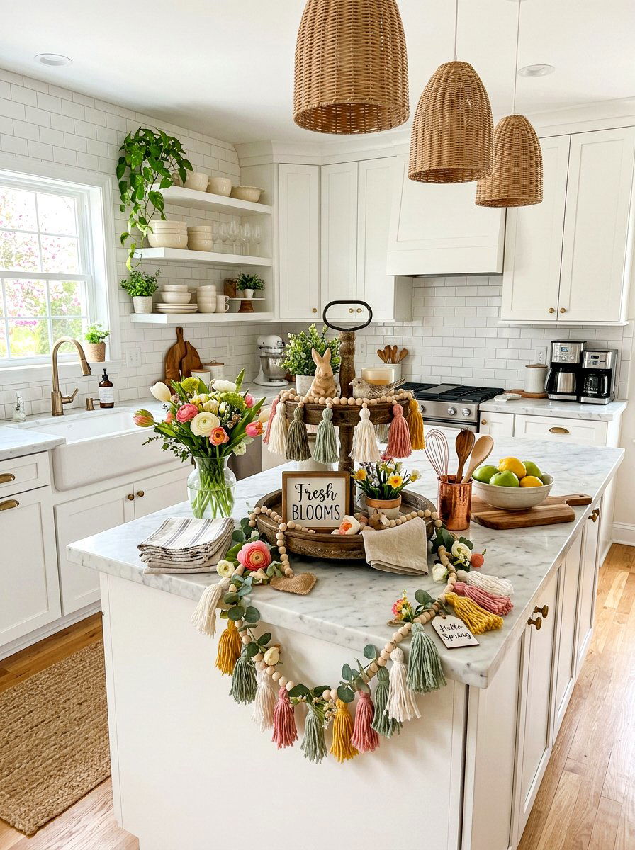 Tassel Tiered Tray Garland - 25 Spring Tassel Decor Ideas