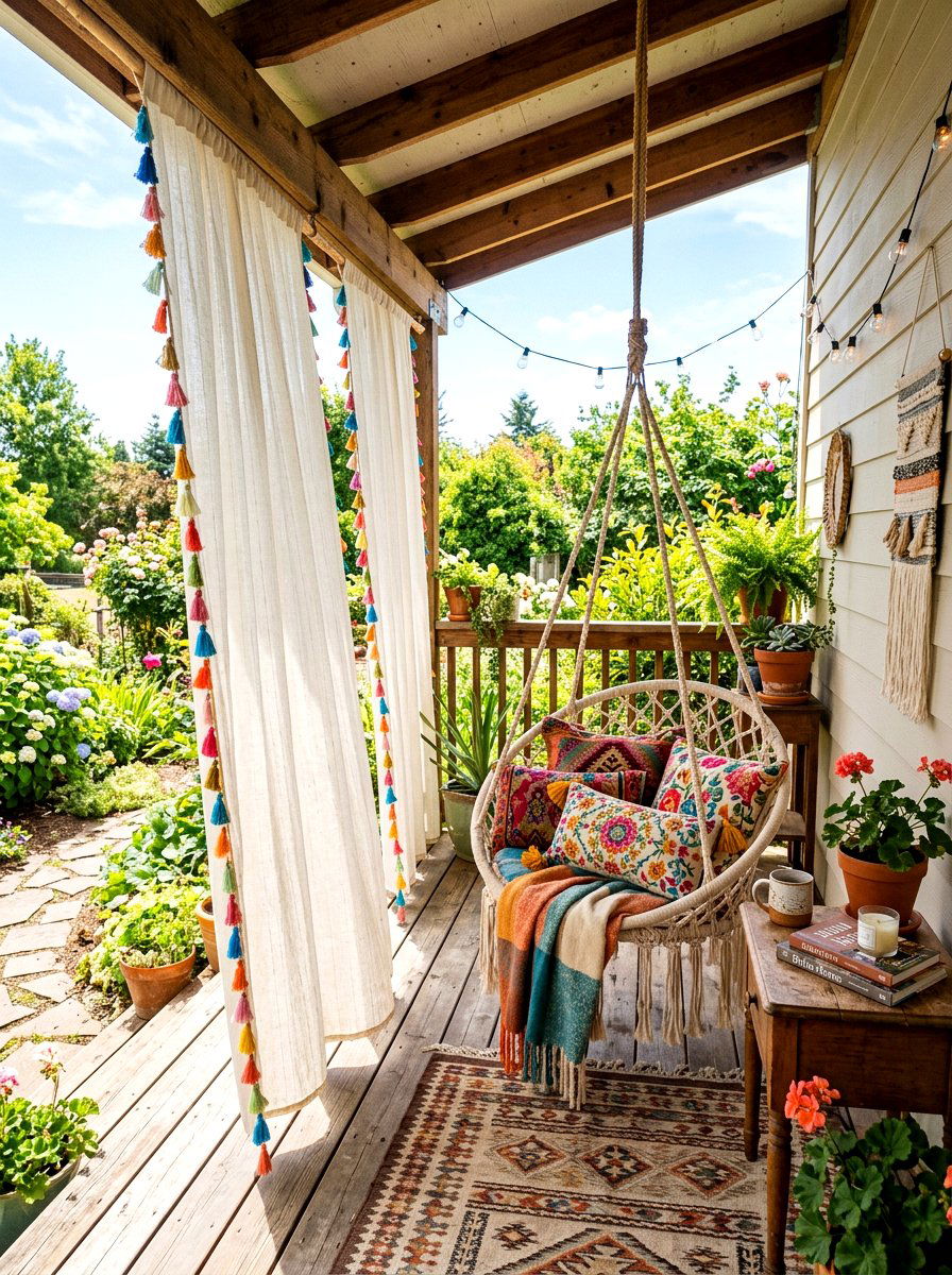 Tassel edge outdoor drapes - 25 Spring Outdoor Curtain Ideas