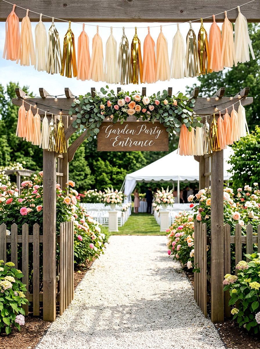 Tassel garland banner - 25 Spring Cocktail Party Decor Ideas