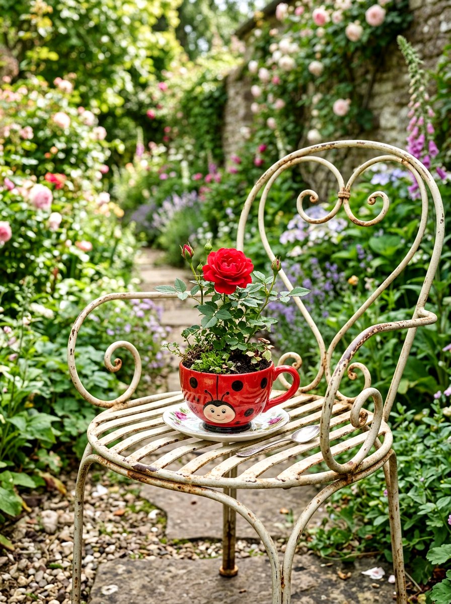 Tea Cup Ladybug Planter - 25 Spring Ladybug Planter Ideas