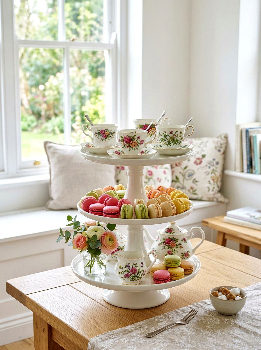 Tea Cups And Macarons - 25 Spring Cake Stand Decor Ideas