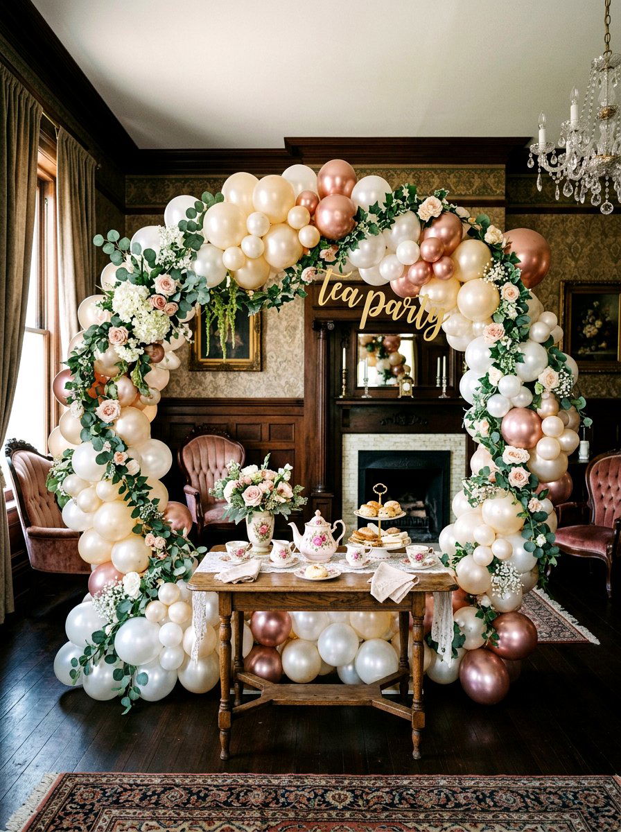 Tea Party Balloon Arch - 25 Spring Balloon Decor Ideas