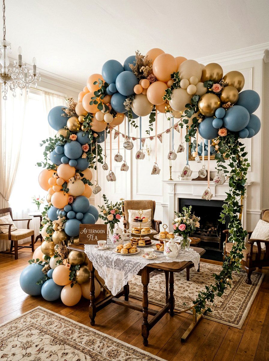 Tea Party Balloon Arch - 25 Spring Balloon Arch Ideas for Party
