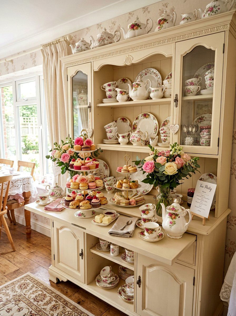 Tea Party Hutch - 25 Spring Hutch Decor Ideas