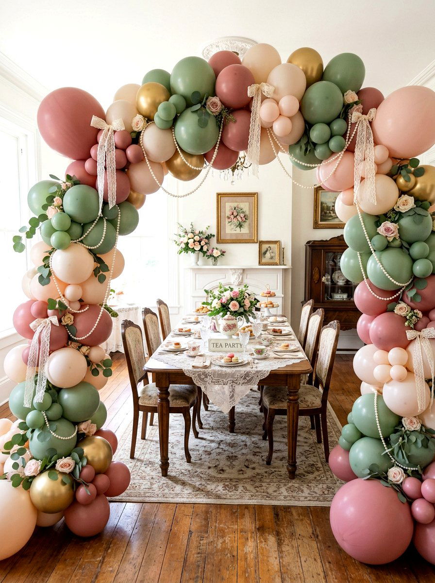 Tea party balloon arch - 25 Spring Balloon Arch Ideas