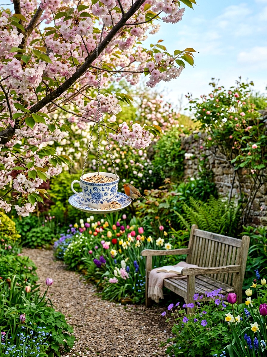 Teacup Bird Feeder - 25 Spring Teacup Decor Ideas