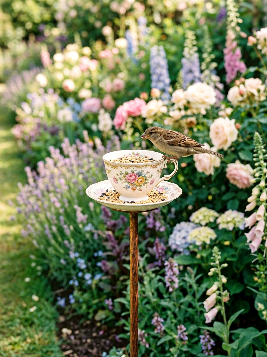 Teacup Bird Feeder - 25 Spring DIY Bird Feeder Ideas