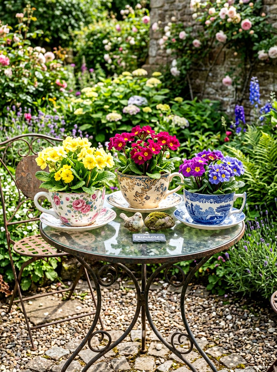 Teacup Garden Display - 25 Spring Primrose Planter Ideas